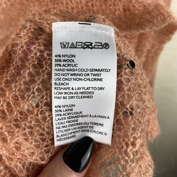 Urban Outfitters Wool Blend Fine Open Knit Sweater Peach Orange Size L Boho - Picture 6 of 8